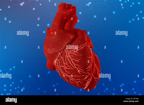 3d Illustration Of Human Heart With Mesh Texture Modeling On Abstract