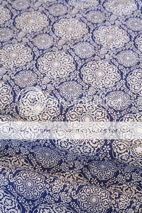 Lightweight Cotton Linen Fabric Vintage Oriental Chinese Blue White