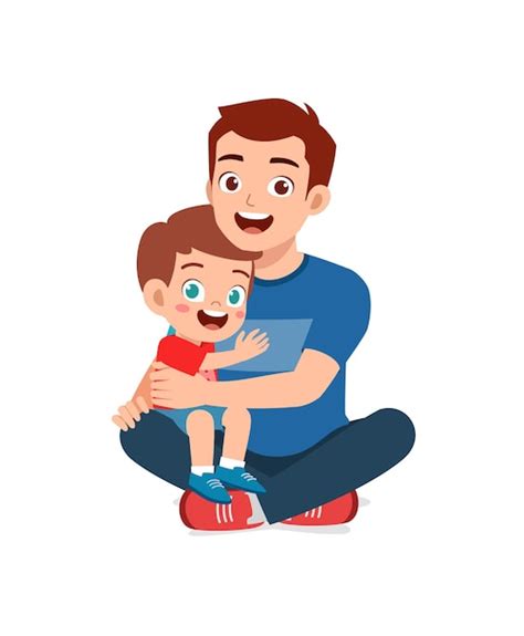 Premium Vector Young Happy Father Hug Cute Little Boy