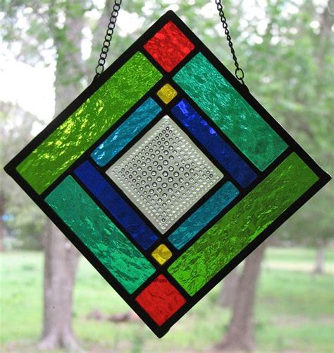 Geometric Stained Glass Panel 12 X 12 Etsy Stained Glass Patterns Stained Glass Diy