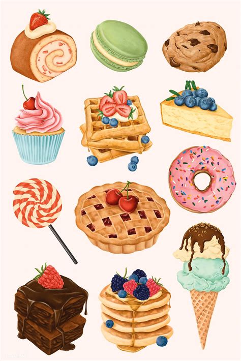 Delicious Hand Painted Desserts Vector Set Free Image By