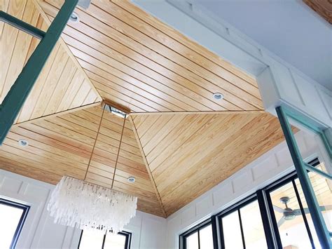 This stops the pieces from being pulled loose if the wood moves. Modern farmhouse dining room. Pine tongue and groove ...