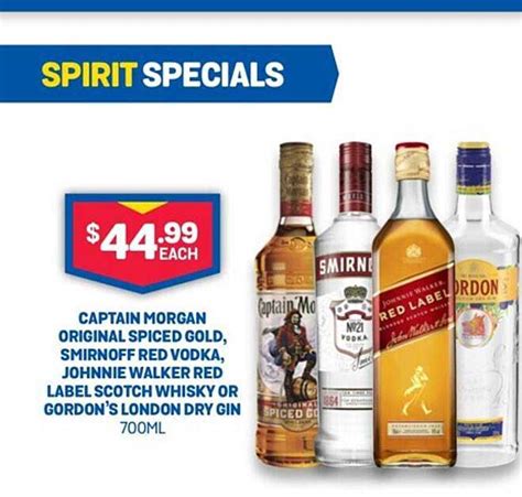 Captain Morgan Original Spiced Gold Smirnoff Red Vodka Johnnie Walker
