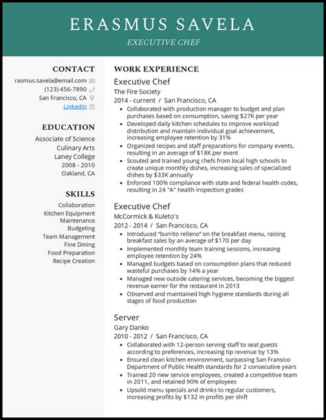 Resume Examples For A Chef Chef Resume Example Writing Tips For 2022