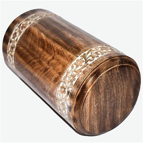 Natural DNU Round Wooden Engraved Urns For Human Ashes Adult Capacity