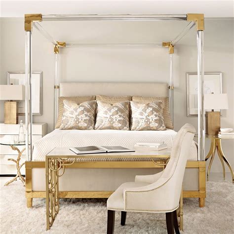 Our bedding accessories category offers a great selection of bed canopies & drapes and more. Phebe Regency Brass Acrylic Ivory Upholstered Canopy Bed ...