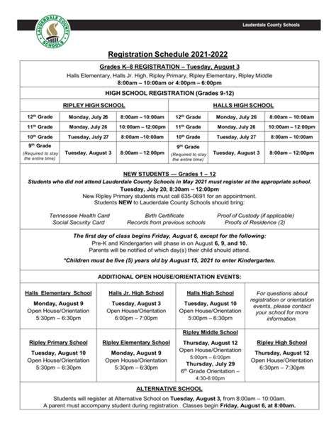 2021 22 Registration Reminders Lauderdale County School District