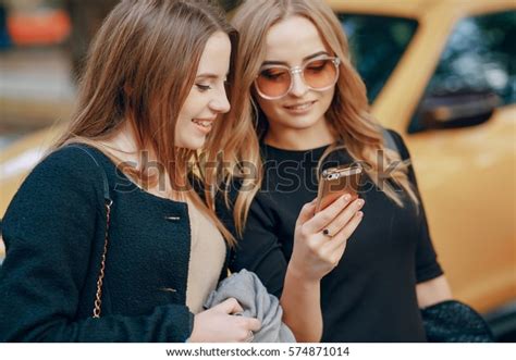 Two Girls Walking City Shopping Use Stock Photo 574871014 Shutterstock
