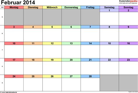 Kalender Februar 2014 Als Pdf Vorlagen