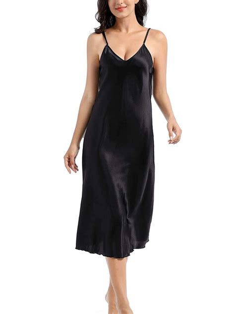 Deago Womens Satin Nightgown Sleeveless Long Slip Sleep Dress Silk V