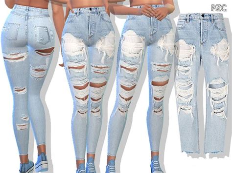 Pinkzombiecupcakes Blue Denim Ripped Jeans Sims 4 Clothing Sims 4