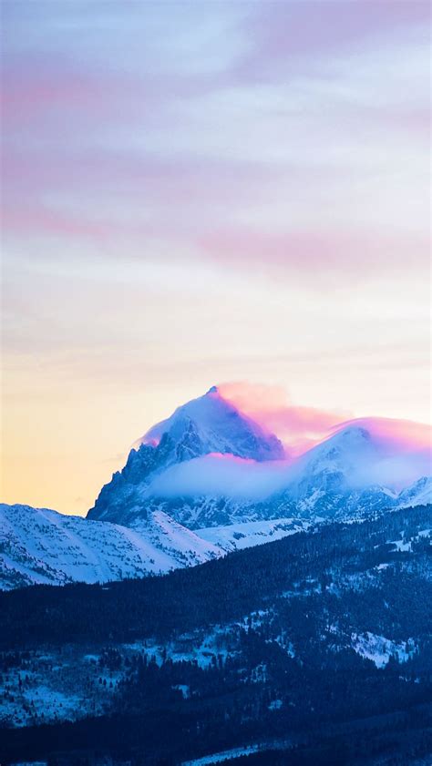 Download Wallpaper 800x1420 Mountains Peaks Clouds Slopes Snowy