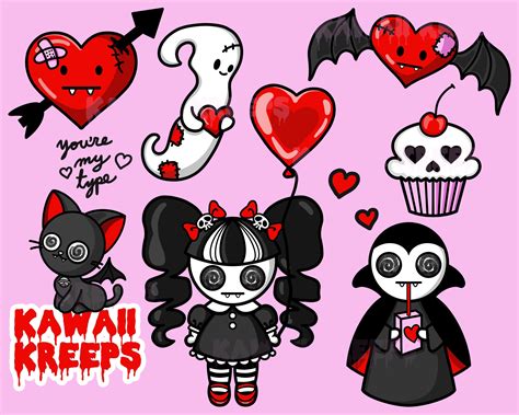Pastel Goth Valentines Day Vampire Clipart Valoween Emo Horror