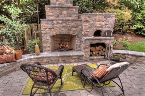 Outdoor Fireplace With Pizza Oven Traditional Patio Portland By