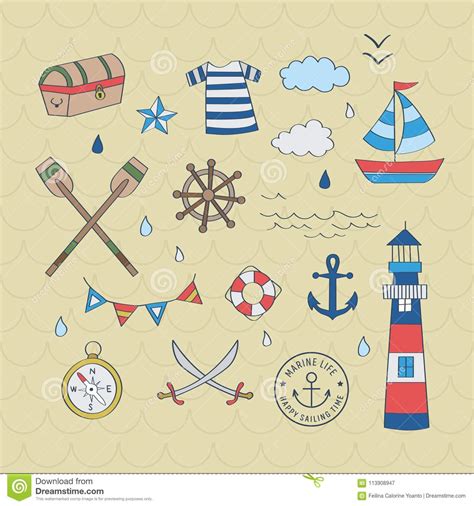 Nautical Sailor Graphic Set Maritime Stock Vector Illustration Of