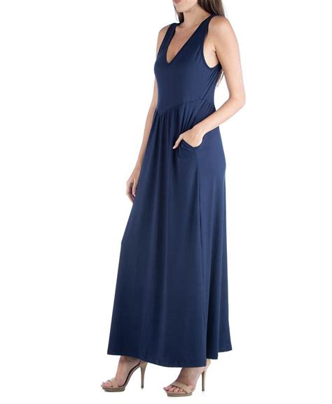 24seven Comfort Apparel Sleeveless V Neck Maxi Dress With Pocket Detail