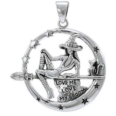 Witchy Broom Rider Sterling Silver Pendant Wicca Witch Pagan Jewelry