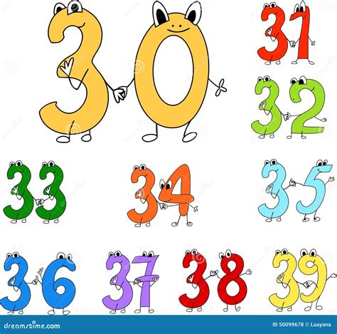 Funny Numbers Cartoon Cute Characters Flat Vector Illustration
