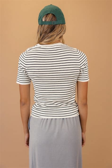 Black And White Striped Tee Women S Short Sleeve Tops Roolee