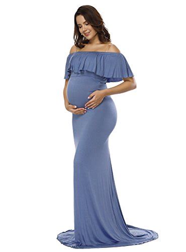 Off Shoulder Ruffles Maternity Slim Fit Gown Maxi Photography Dress