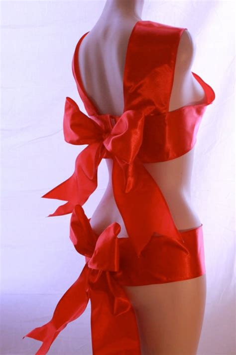 Red Ribbon Sexy T Burlesque Boudoir Lingerie Costume