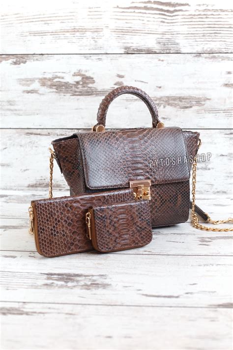 Snakeskin Bag For Women Brown Real Snake Leather Medium Etsy