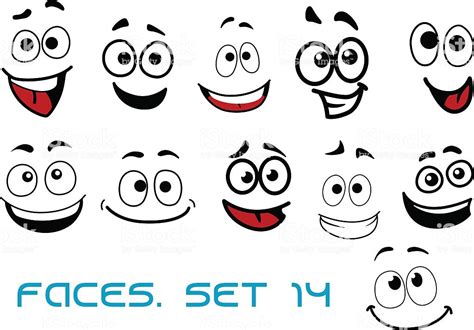 Cartoon Faces With Happiness And Joyful Expressions Stock