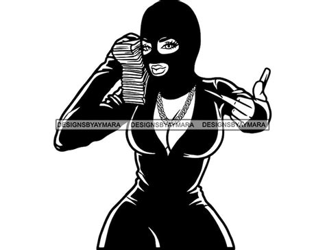 gangster woman holding money stacks wearing burglar ski mask etsy
