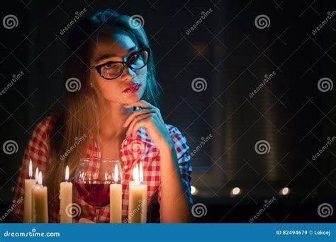 Woman With Candles Stock Image Image Of Evening Interior