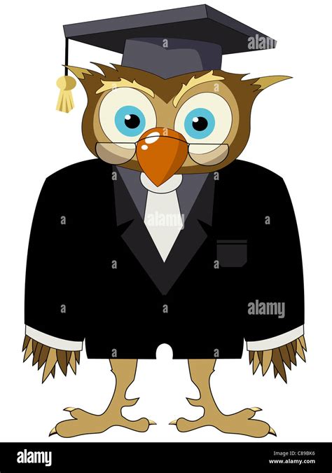 Cartoon Drawing Of A Owl In A Suit With Graduate Hat And Glasses Stock