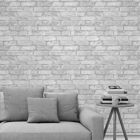 White Silver Rustic Brick Effect Wallpaper Windsor Wallcoverings