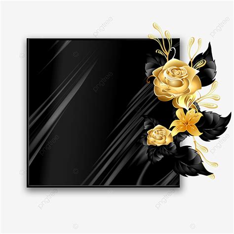 Black Metal Textured Floral Border Gold Metallic Flowers And Plants