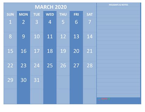 March 2020 Calendar With Holidays Free Printable By Word