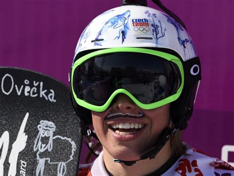 Eva samkova is a goddess. PHOTO: Snowboard cross gold medalist Eva Samkova drew a mustache on her face | theScore.com