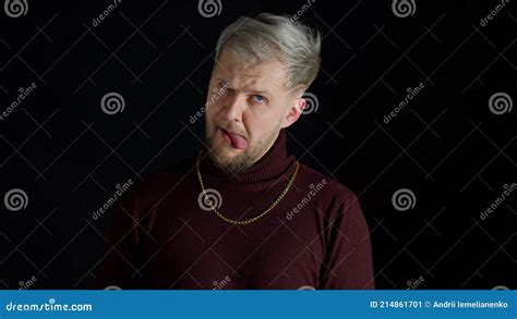 Stupid Comical Stylish Man Making Funny Silly Face Grimace Playing