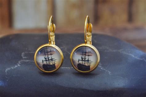 Sailing Jewellery Tall Ship Earrings Gold Plated Lever Back Etsy