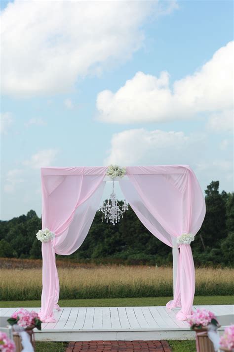 Beautiful Outdoor Wedding Altar Pink Chiffon Crystal Chandelier