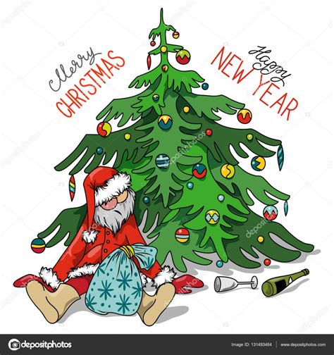 cartoon drunk santa claus with ts under the christmas tree stock vector image by ©gev 226