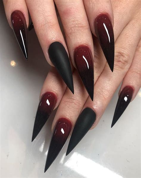 Black And Red Ombre Stiletto Nails