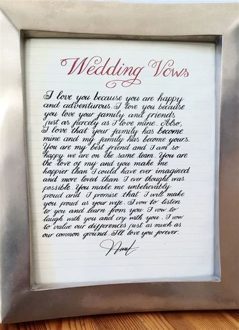 Custom Calligraphy Vows Hand Lettered Poem Hand Written Vow