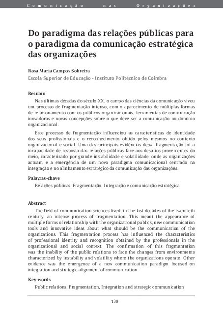 pdf do paradigma das relações públicas para o paradigma da comunicação estratégica das