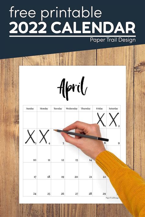2022 Free Printable Monthly Calendar Paper Trail Design In 2021