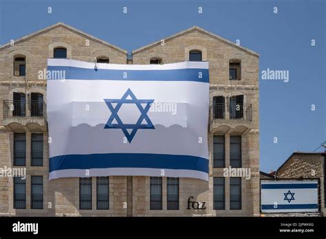Jerusalem Israel June 2nd 2022 Large Israeli National Flags