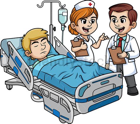 Doctor And Nurse Visiting Patient Cartoon Clipart Vector