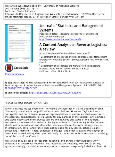 Although the reverse logistics model and process has clearly demonstrated the superiority of efficiency. (PDF) A Content Analysis in Reverse Logistics: A review