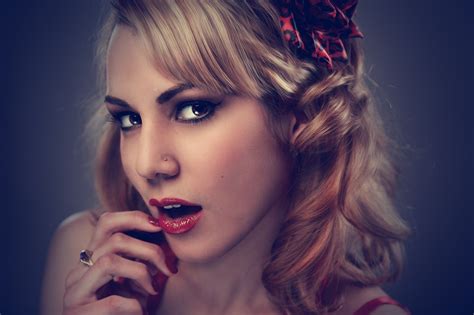 Free Images Person Girl Woman Model Red Color Blue Lady Blonde Facial Expression Lip