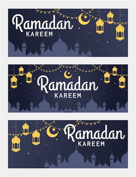 Premium Vector Vector Set Of Ramadan Kareem Horizontal Banner With