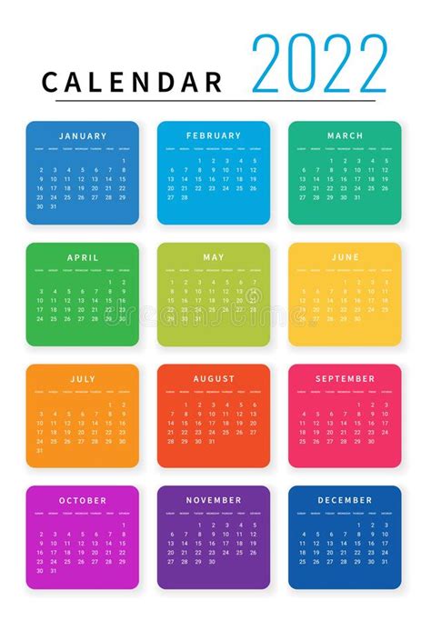 Mockup Simple Calendar Layout For 2022 Year Week Starts From Sunday