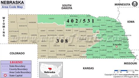 Nebraska Area Codes Map Of Nebraska Area Codes