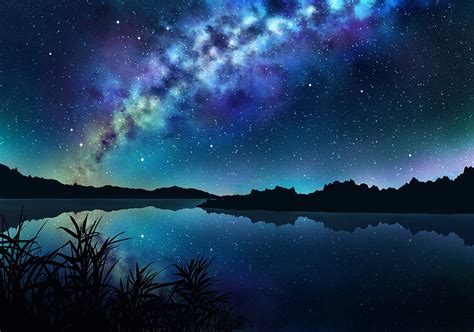 Purple And Blue Nebula Digital Wallpaper Sky Stars Landscape Night